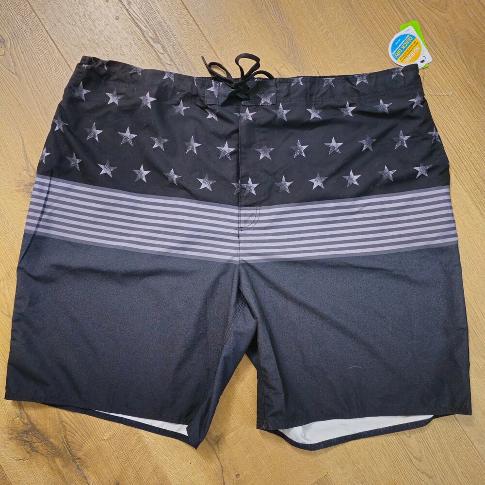 NWT DXL True Nation Black Grey Stars Stripes USA Swim Trunks Board Shorts 3XL